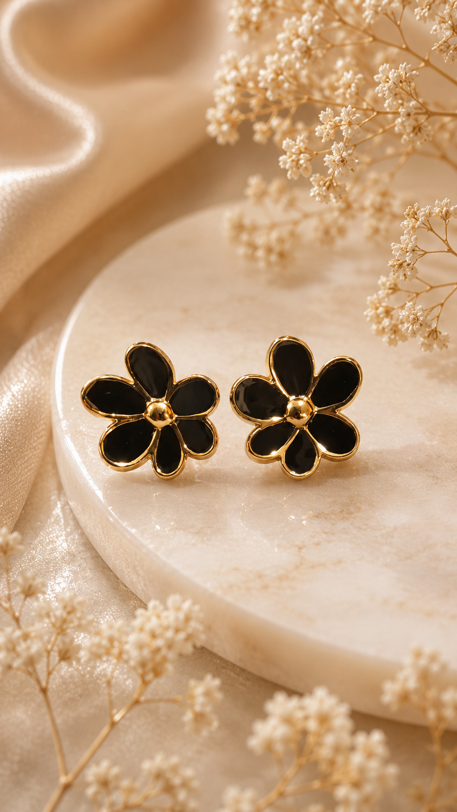 Boucles d’Oreilles Camélia Noir