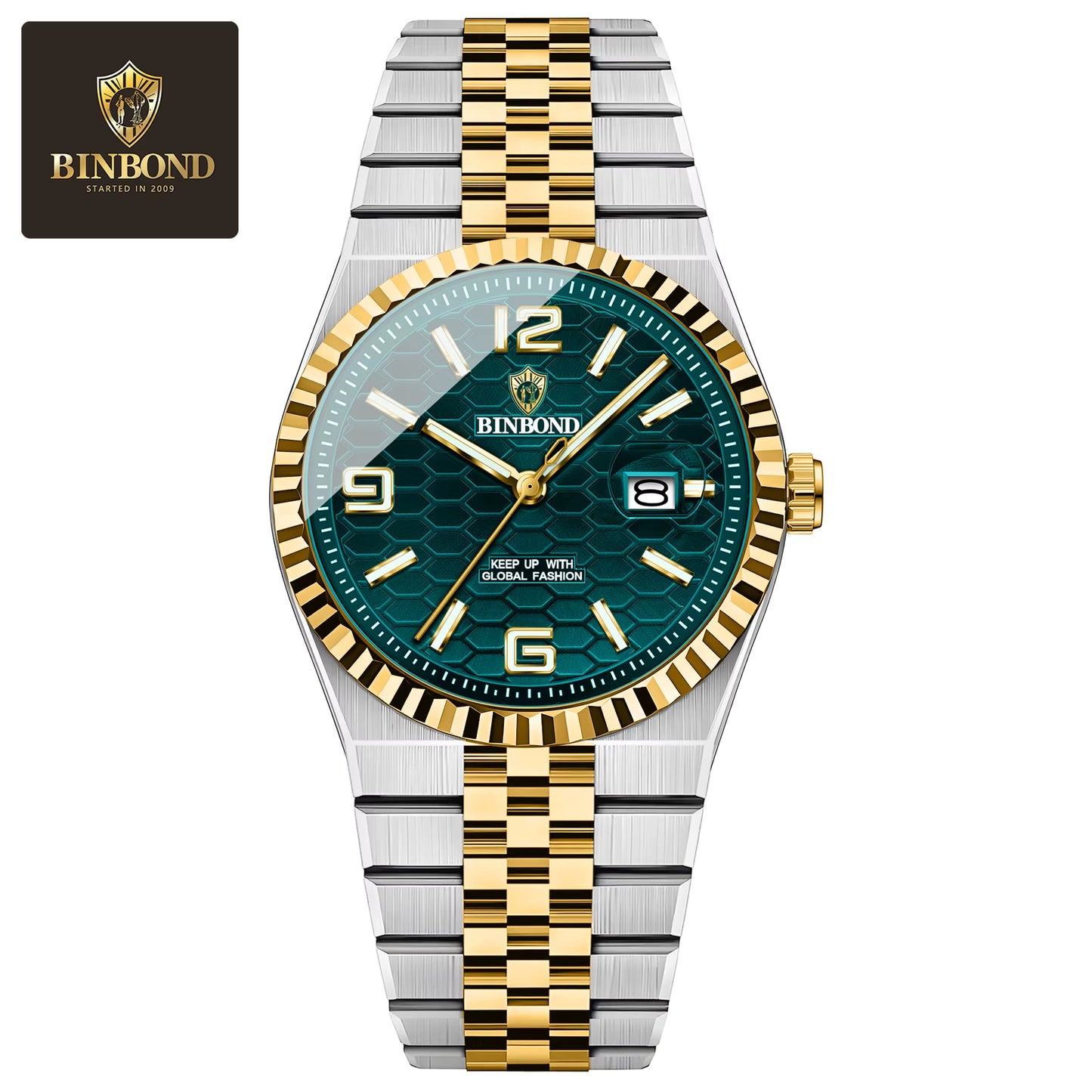 Montre Acier Argenté & Doré, Cadran Vert