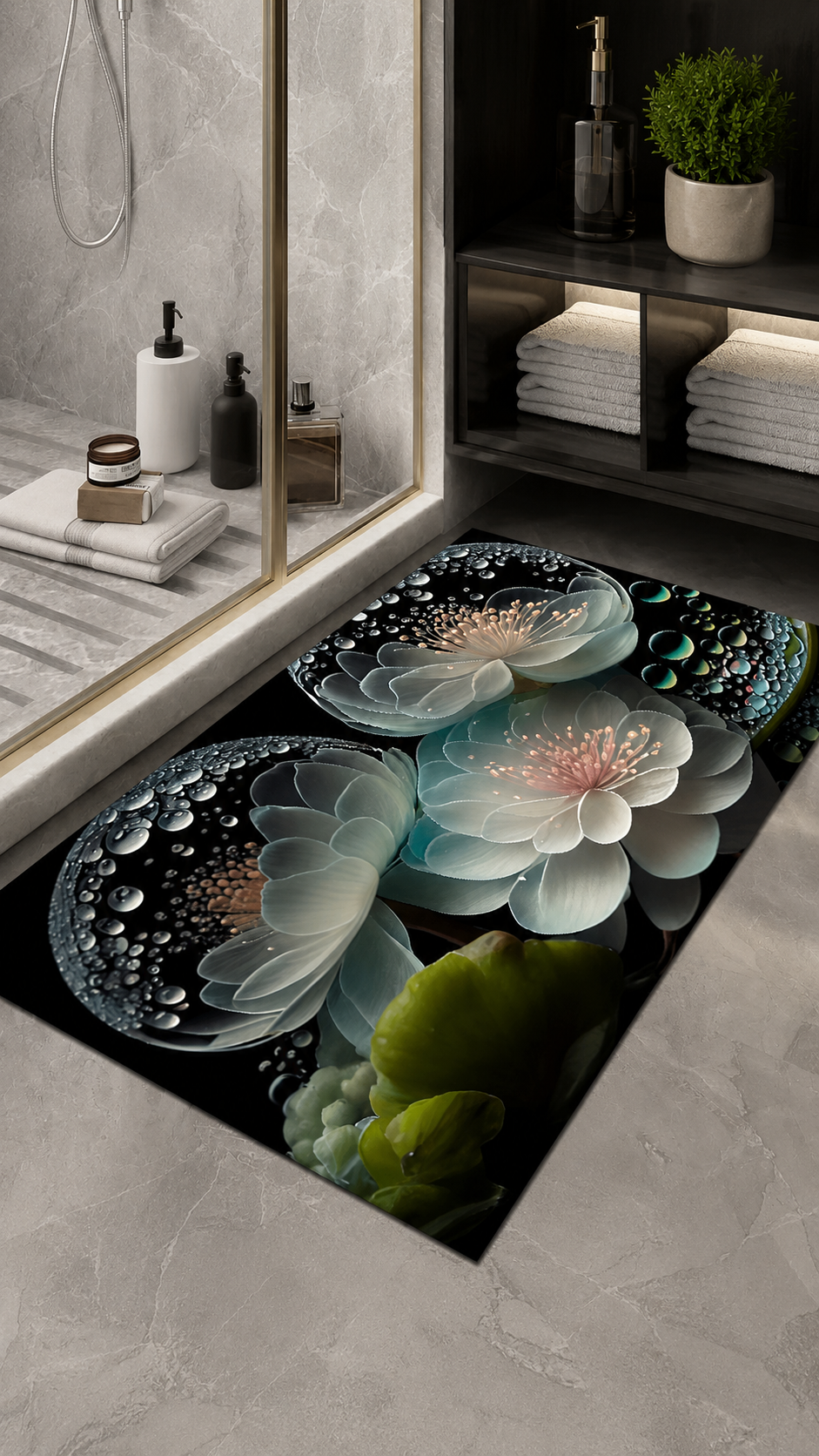 Tapis Anti-Dérapant Fleur de Lotus Cristal 50 x 80 cm