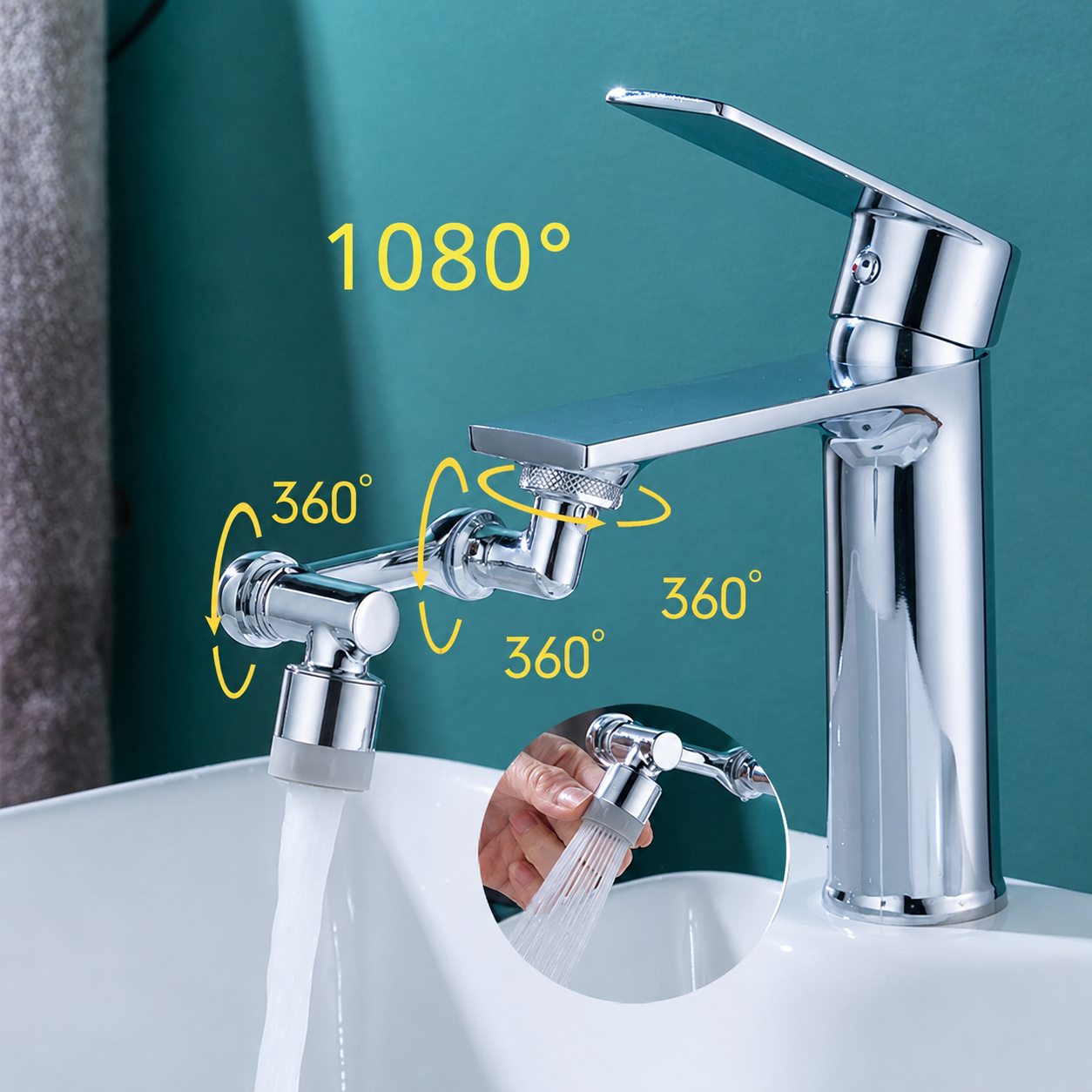 Aérateur de Robinet Rotatif 1080° – Double Mode de Jet