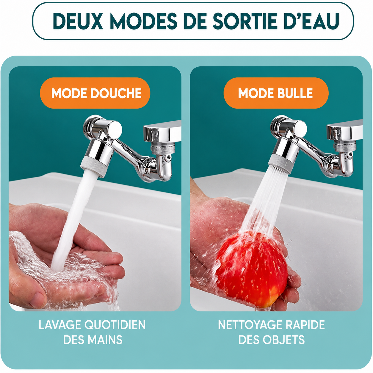 Aérateur de Robinet Rotatif 1080° – Double Mode de Jet