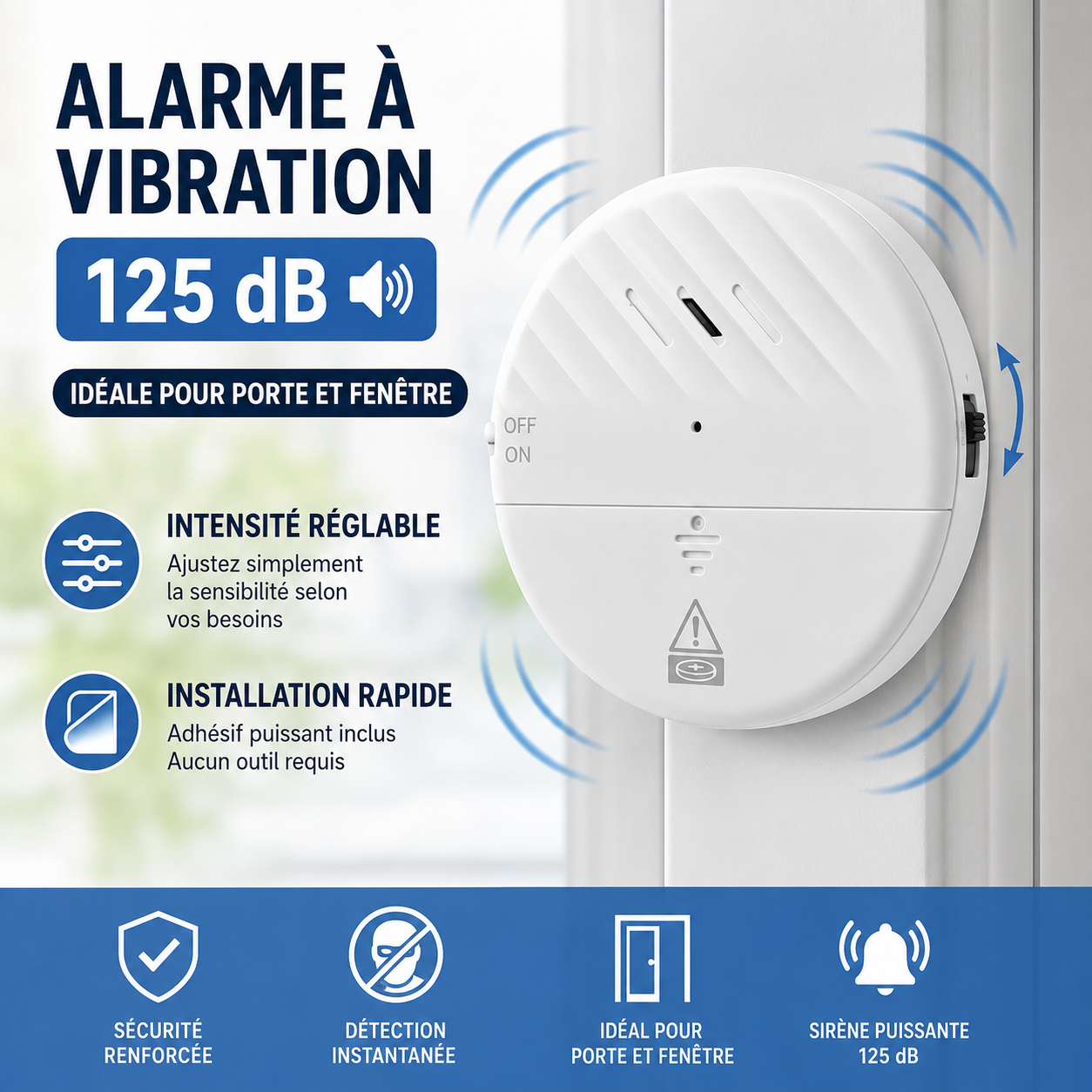 Alarme à Vibration 125 dB pour Porte et Fenêtre