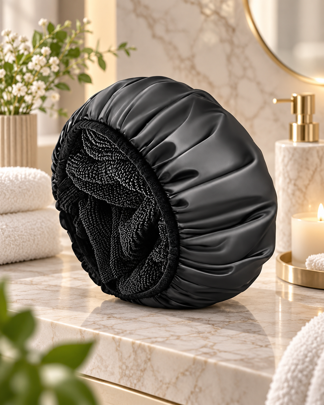 Bonnet de Douche 3 Couches – Satin & Doublure Absorbante