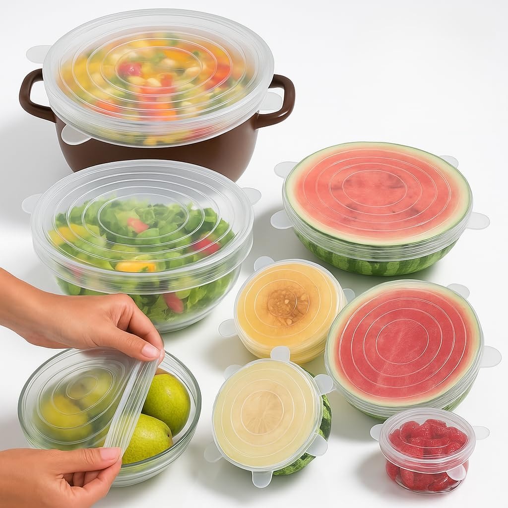 Lot de 6 Couvercles Alimentaires en Silicone Réutilisables