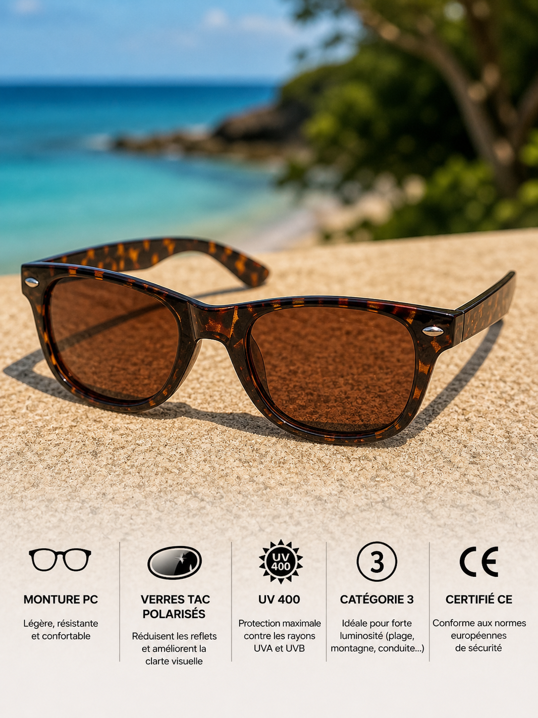 Lunettes de soleil polarisées – Style Écaille UV400