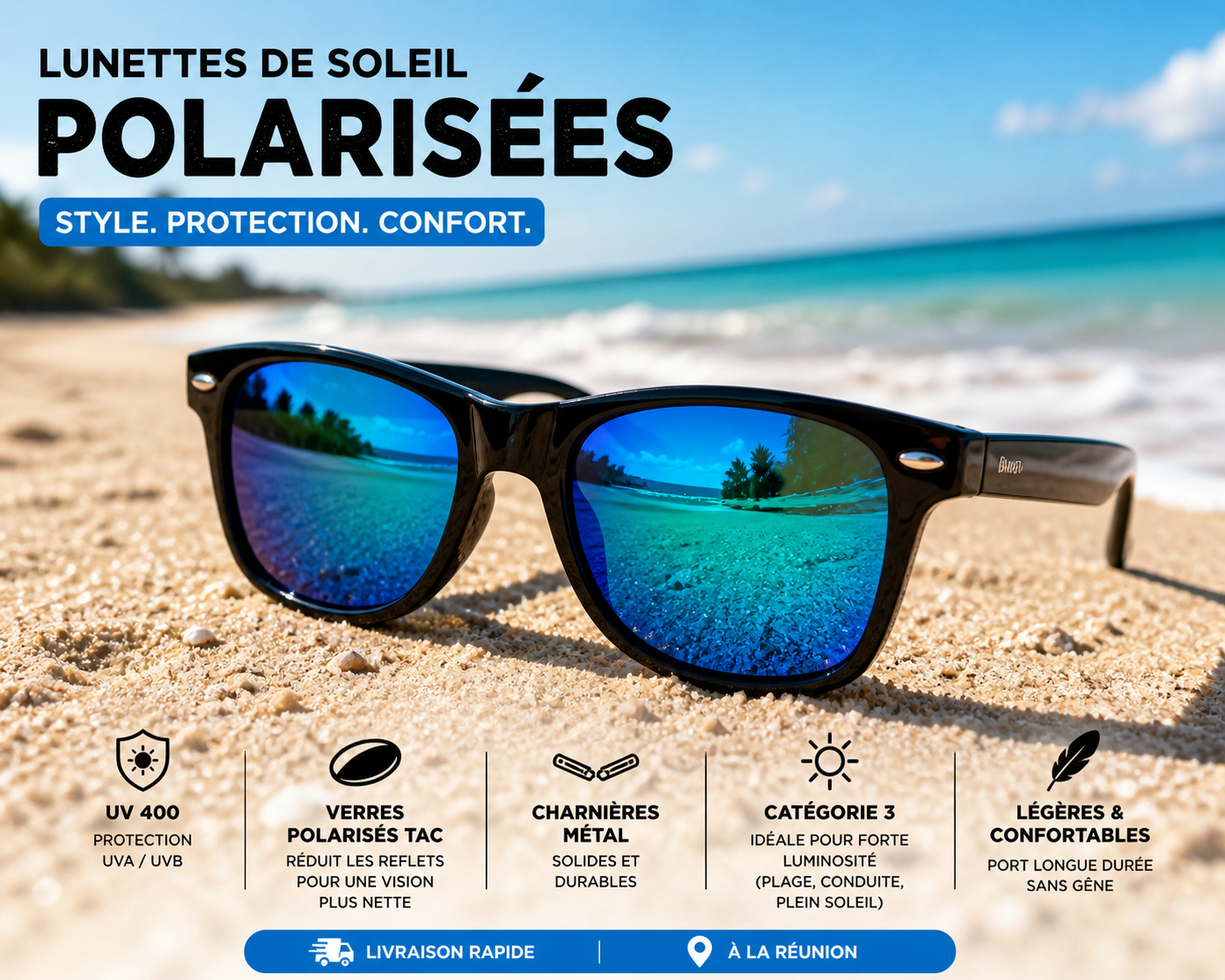 Lunettes Soleil Polarisées Bleu-Vert UV400