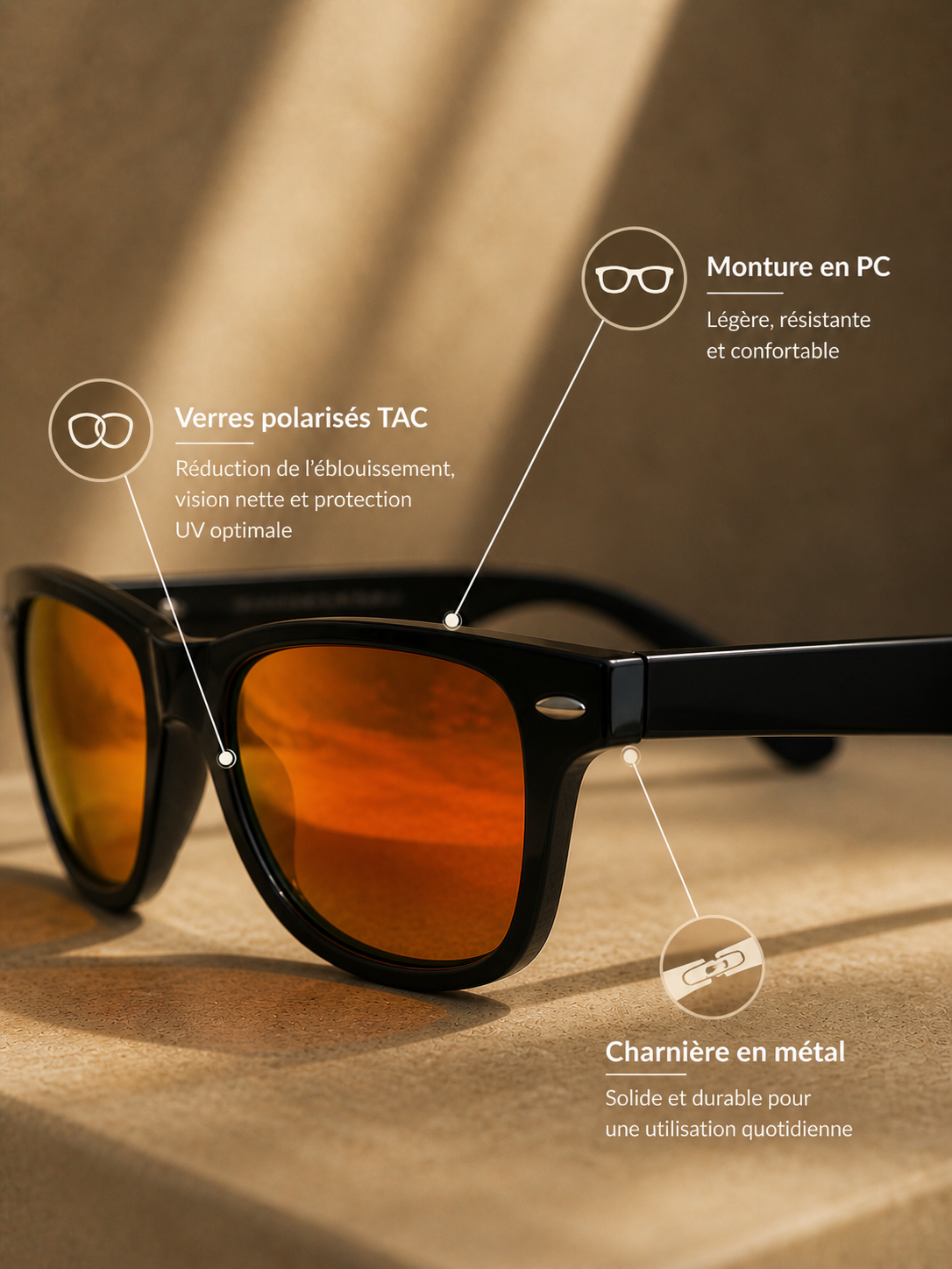 Lunettes Soleil Polarisées Rouge Orange UV400